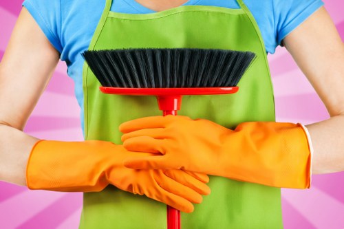 Supervisor reviewing safety procedures in a cleaning environment