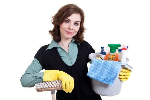 Home cleaning focus on kitchen and bathroom maintenance